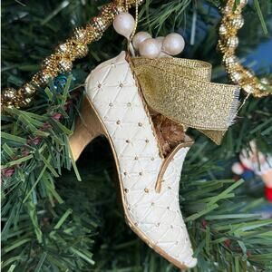 Vintage Victorian Ladies Shoe Ribbon Lace High Heeled Christmas Tree Ornament